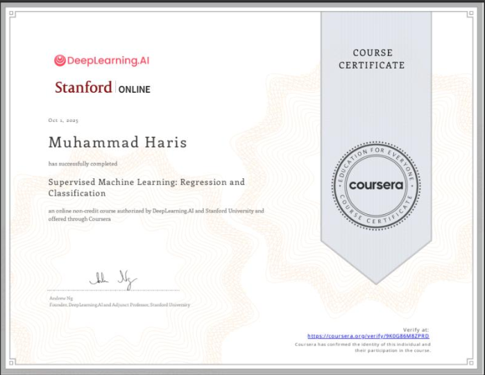 Supervised Machine Learning Certificate